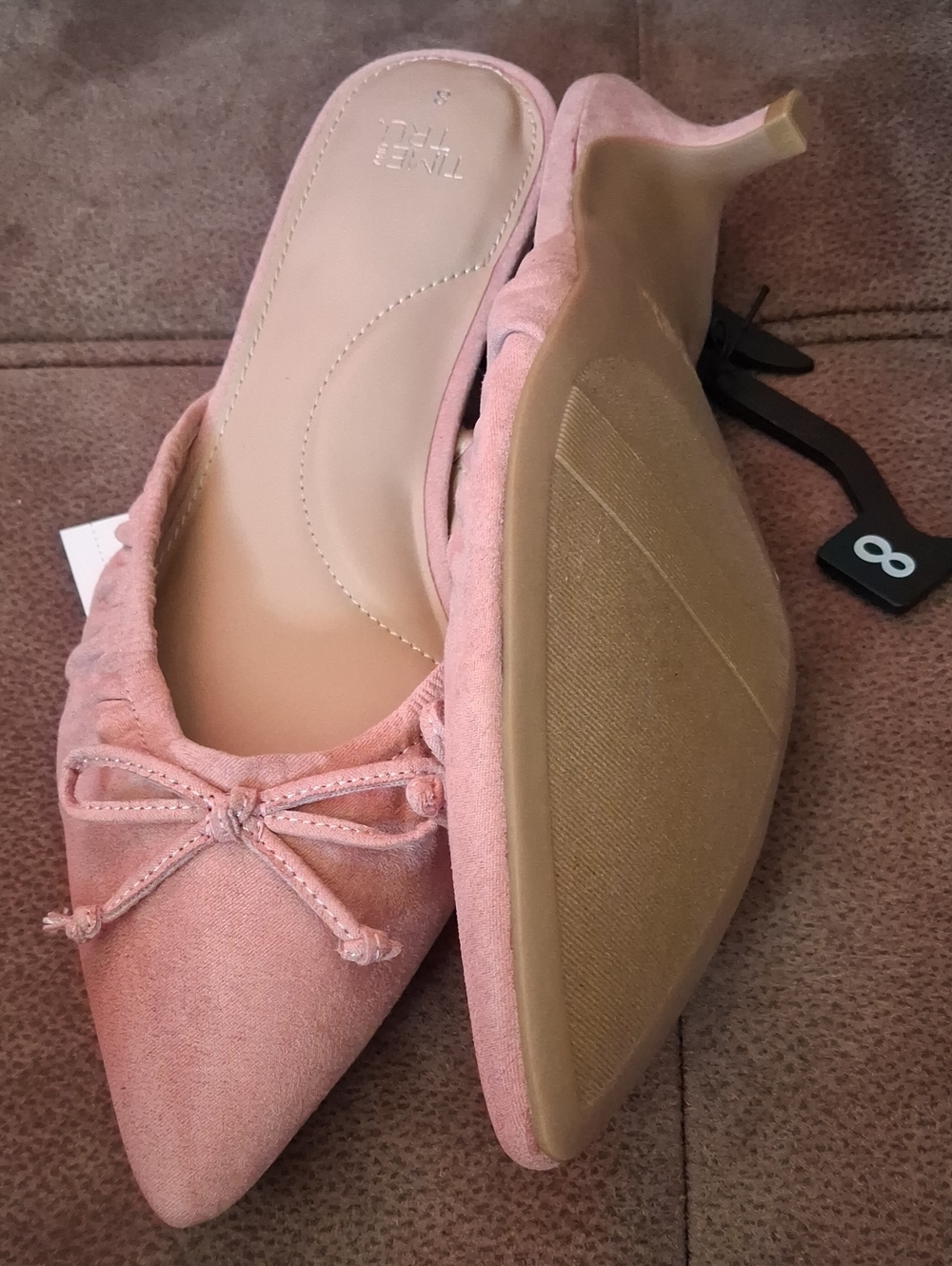 Time and Tru Pink Pointed-Toe Faux  Suede Kitten Heel Mules Size 8